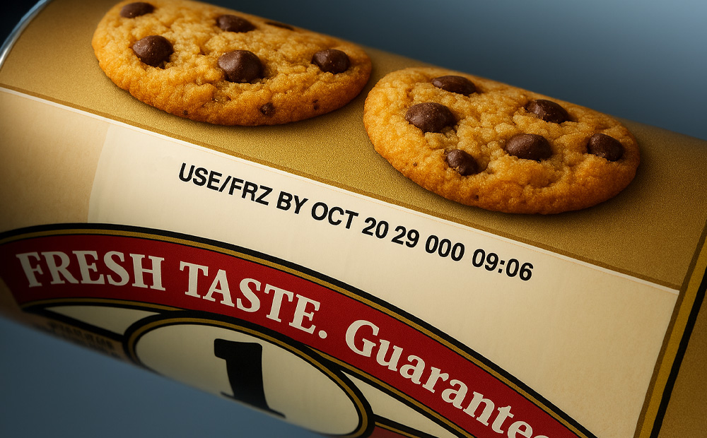 TTO printing on flexible film for e.g. frozen cookie dough