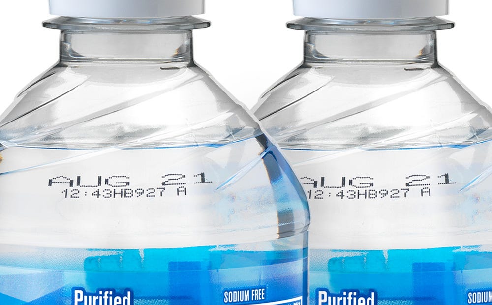 PET bottles coded with Videojet CIJ