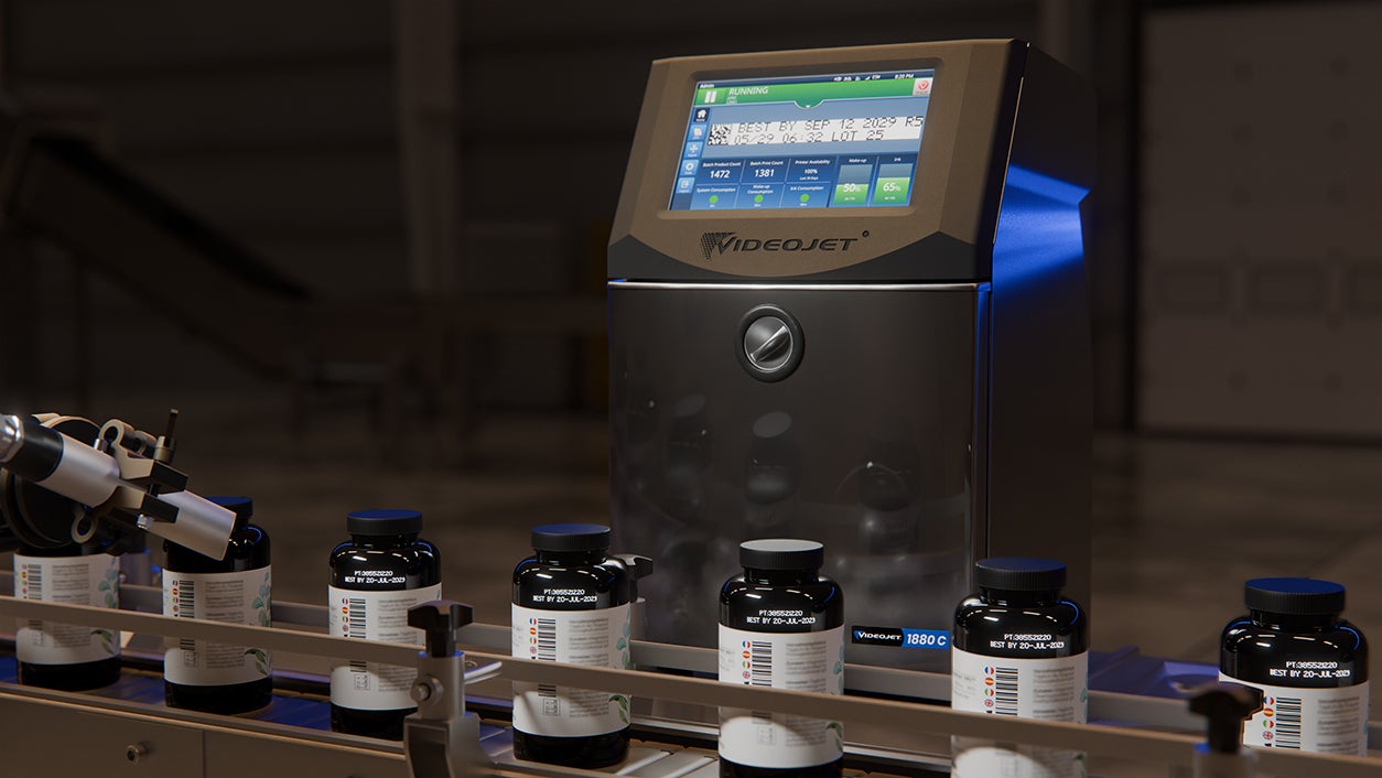 Videojet 1880 C CIJ printer coding dark bottles