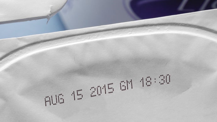 Substrate flexible film plastic with time stamp and expiration date.
