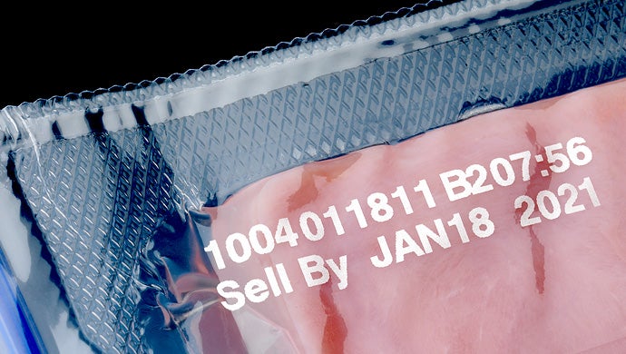 Substrate flexible film foil plastic pouch marked with codes and expiration date